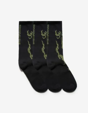 1402 Bonsai Dragon Sports Socks · 3 Pack Black/Black/Black