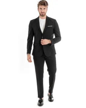 Abito Uomo Monopetto Vestito Viscosa Completo Giacca Pantaloni Nero Elegante Cerimonia GIOSAL-OU2276A