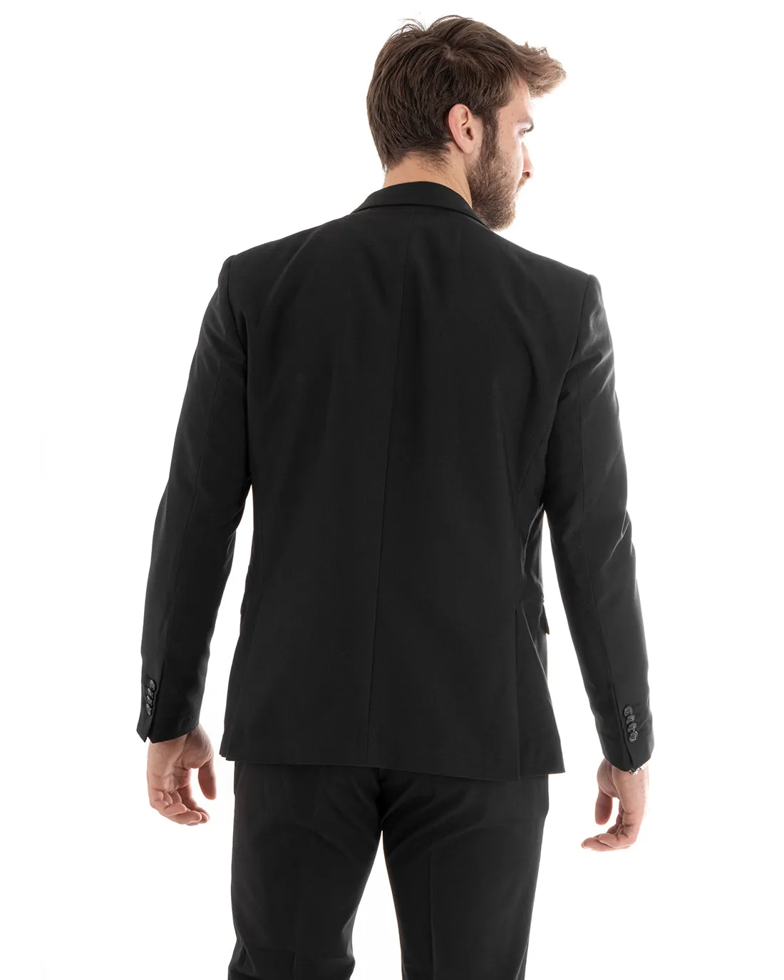 Abito Uomo Monopetto Vestito Viscosa Completo Giacca Pantaloni Nero Elegante Cerimonia GIOSAL-OU2276A