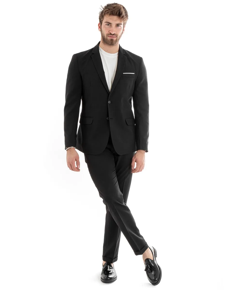 Abito Uomo Monopetto Vestito Viscosa Completo Giacca Pantaloni Nero Elegante Cerimonia GIOSAL-OU2276A