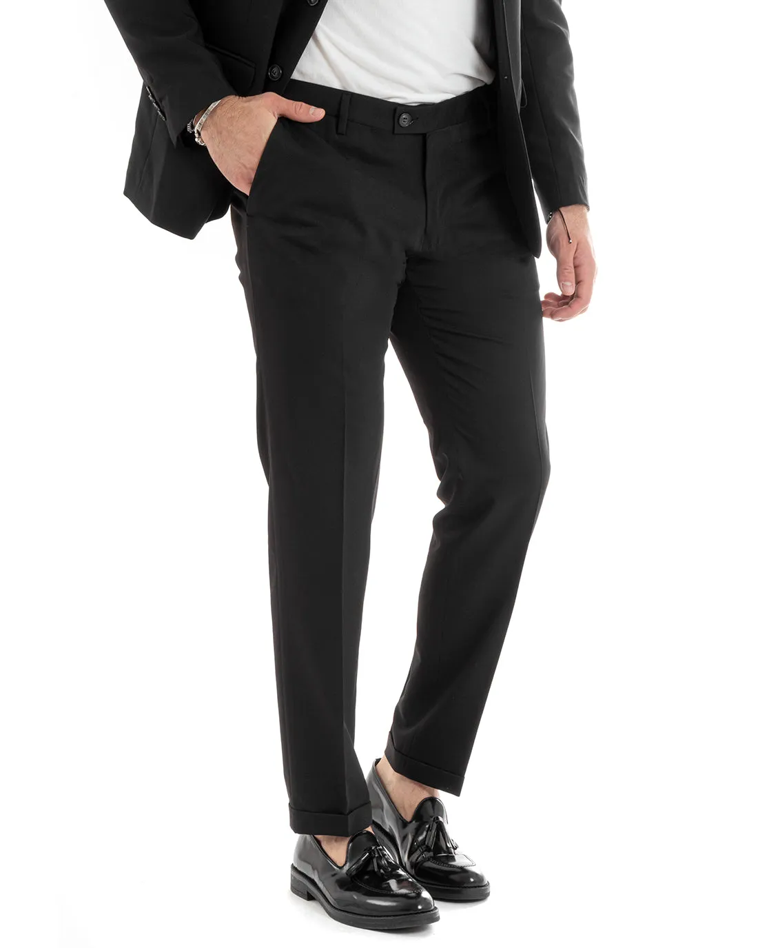 Abito Uomo Monopetto Vestito Viscosa Completo Giacca Pantaloni Nero Elegante Cerimonia GIOSAL-OU2276A