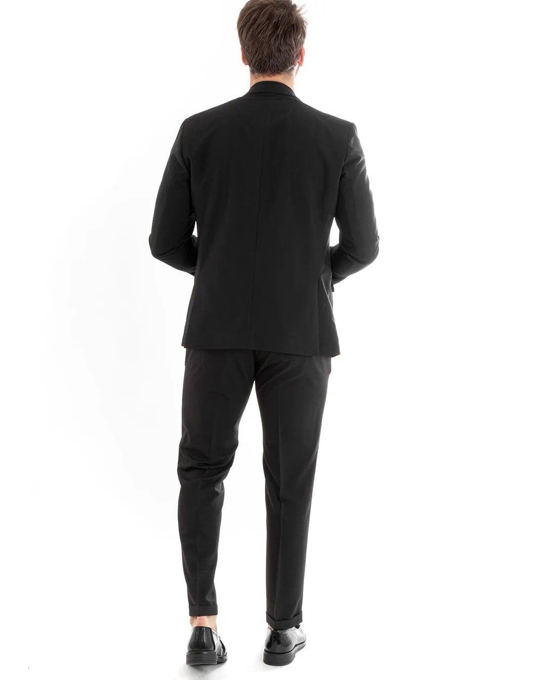 Abito Uomo Monopetto Vestito Viscosa Completo Giacca Pantaloni Nero Elegante Cerimonia GIOSAL-OU2276A