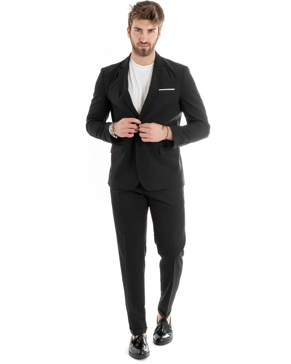 Abito Uomo Monopetto Vestito Viscosa Completo Giacca Pantaloni Nero Elegante Cerimonia GIOSAL-OU2276A