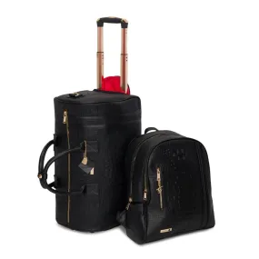 Black Apollo 2 Faux Crocodile Skin Backpack & Rolling Duffle Bag