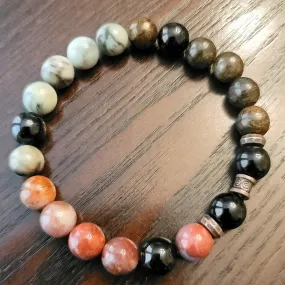 Black Tourmaline, Brecciated Jasper, Toffee Bar Bronzite & African Jade Bracelet