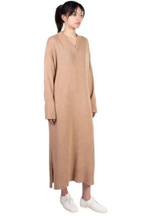 Camel Baby Alpaca V Neck Dress