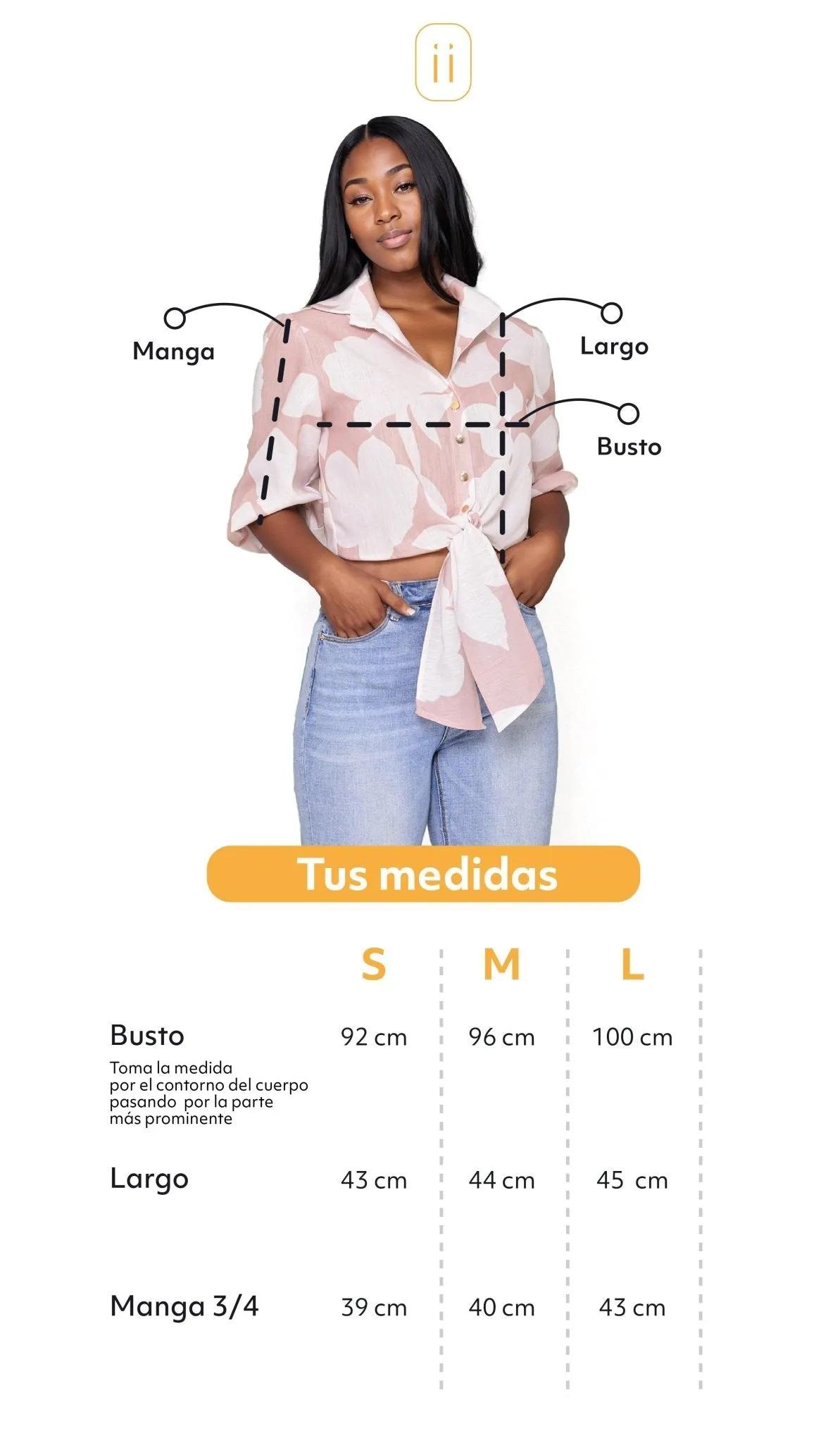 Camisa Crop Floral Manga 3/4 con botones