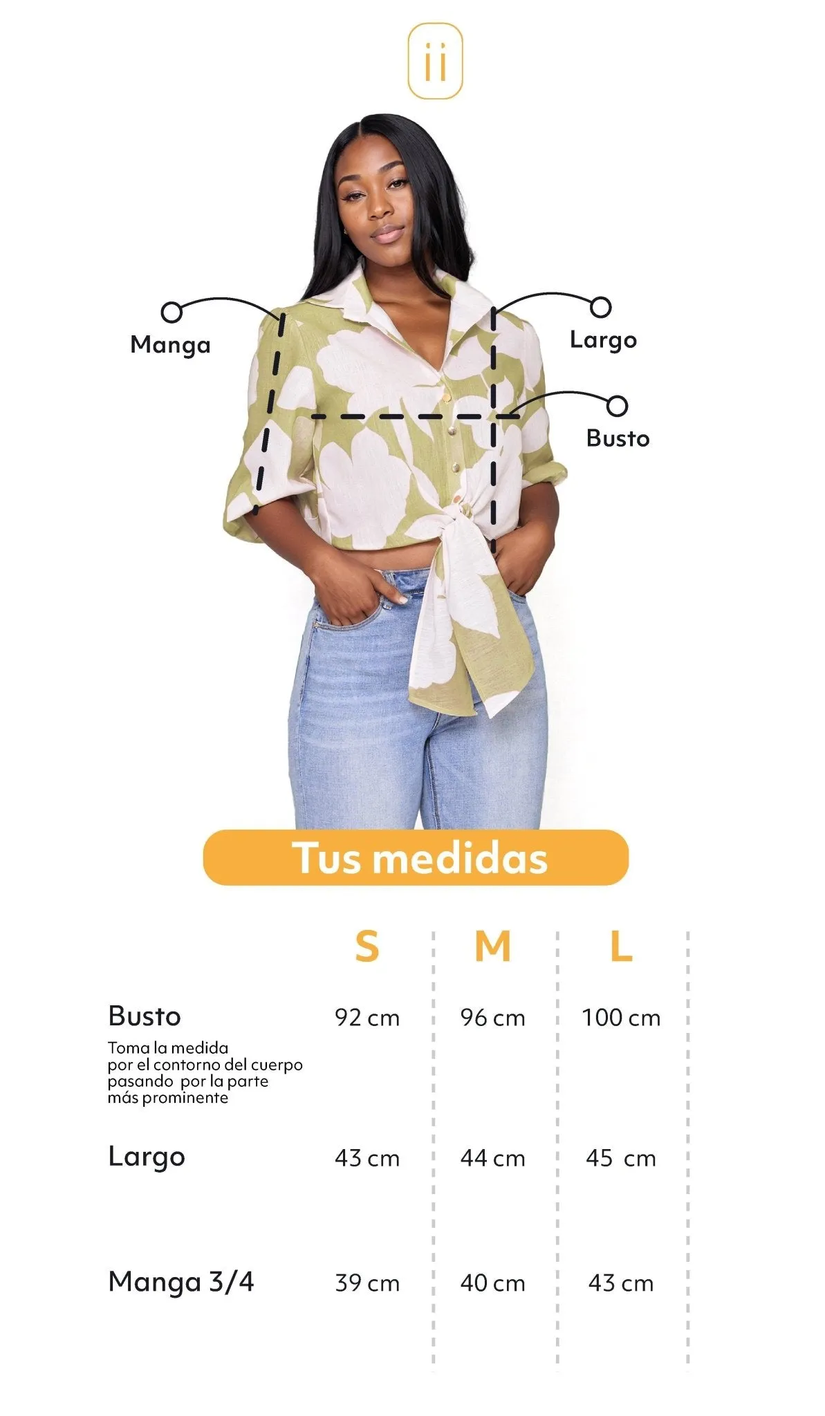 Camisa Crop Floral Manga 3/4 con botones