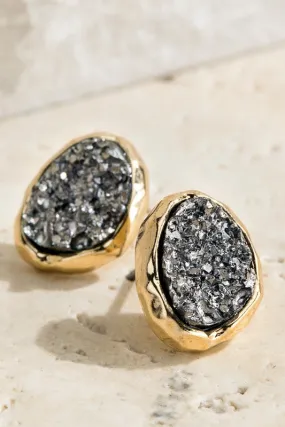 DAINTY OVAL FAUX DRUZY POST EARRINGS