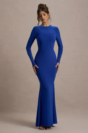 Donna | Robe longue bleu cobalt à manches longues et dos nu