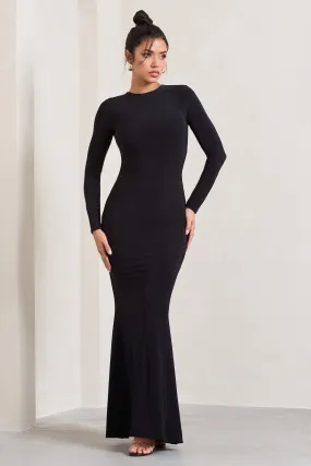 Donna |  Robe longue noire à manches longues et dos nu