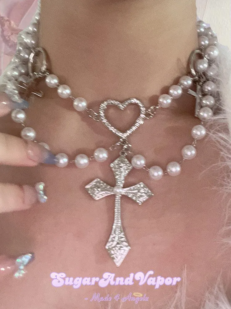 Fayette Layered Pearls Cross Choker