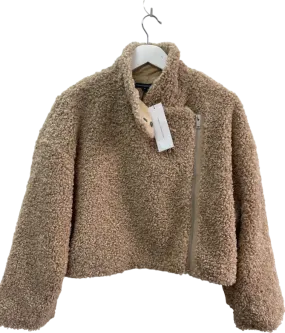 French Connection Beige Iren Faux Fur Cropped Jacket BNWT UK M