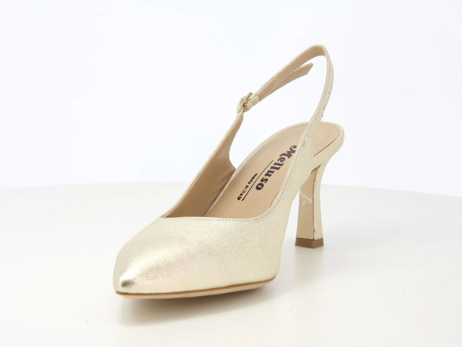 Melluso décolleté slingback in pelle metallizzata