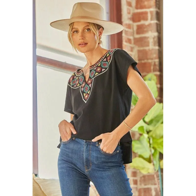 Not So Basic! Embroidered Dolman Style Top