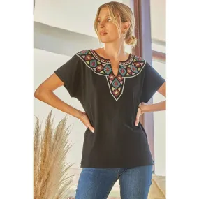 Not So Basic! Embroidered Dolman Style Top