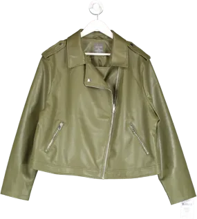 Primark Green Faux Leather Biker Jacket UK XXL