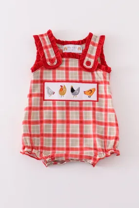 Red chicken embroidery plaid girl bubble