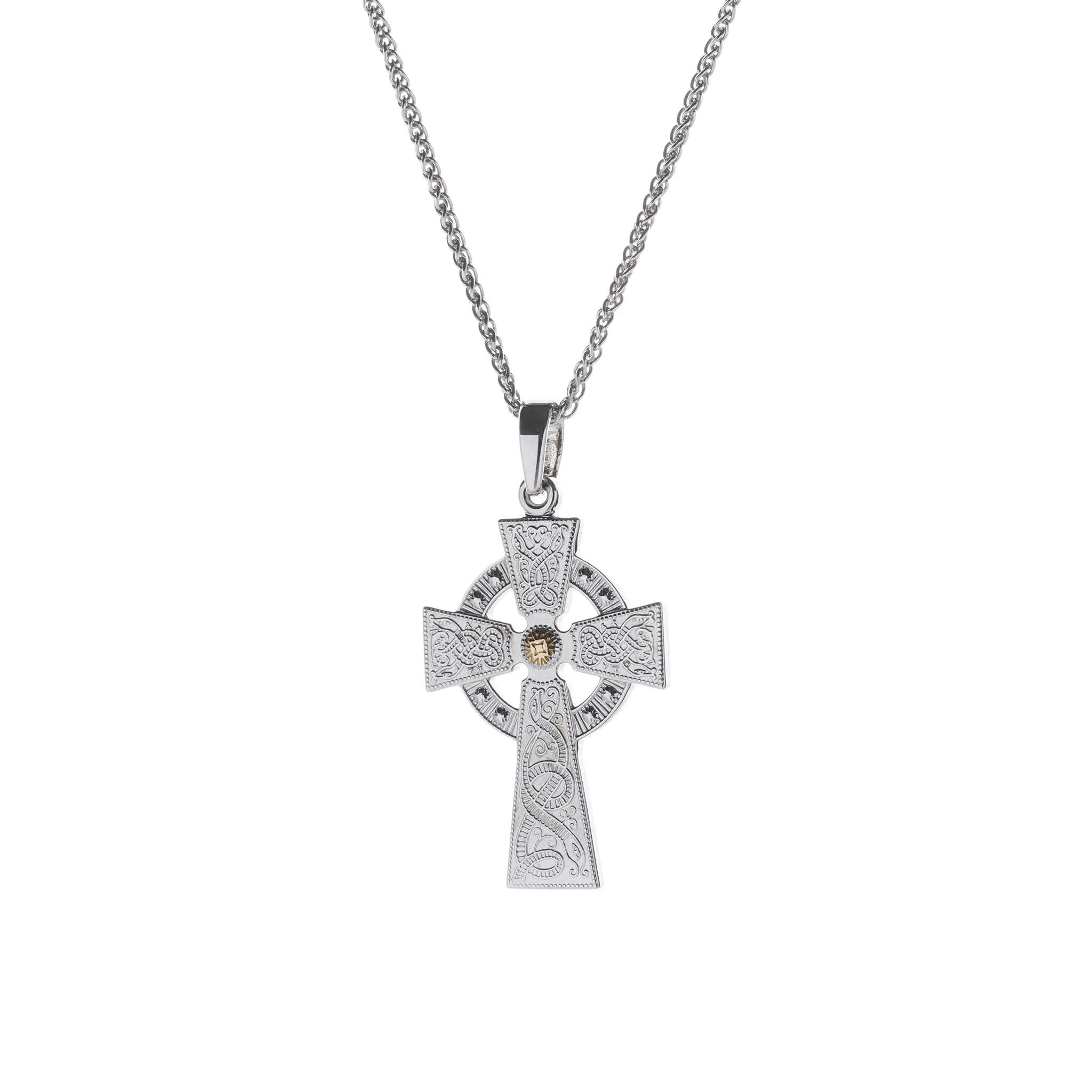 Silver Celtic Cross With 18ct Gold Centre