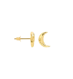 Single Golden Moon Stud Earring 14K