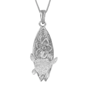 Sterling Silver Surfs Up Turtle Surfboard Pendant Necklace, 16 2" Extender