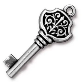 TierraCast - 36 x 15mm Victorian Key Charm - Silver Plate (1 Piece)